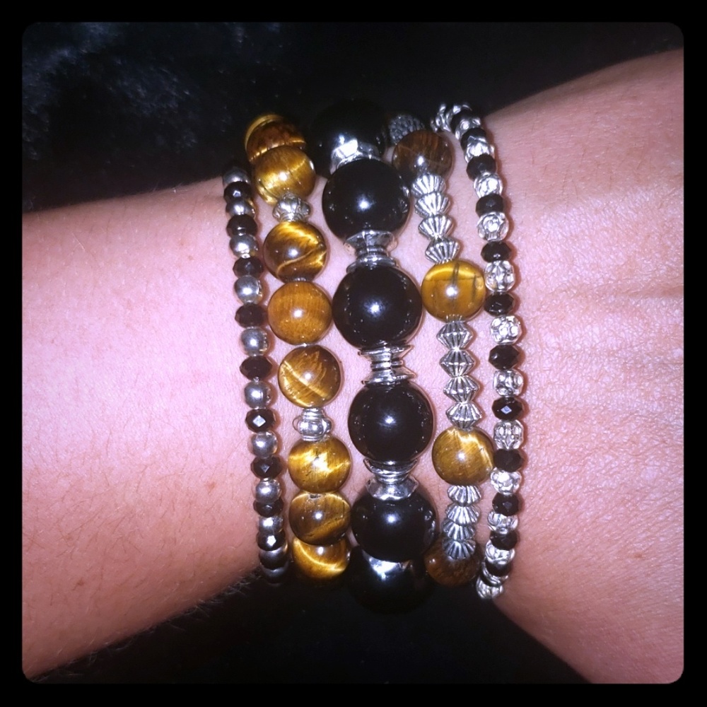 Handmade stone, crystal and tiger's eye bracelet